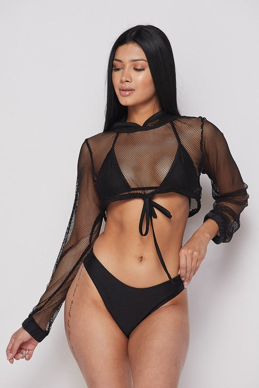 black bikini with mesh top