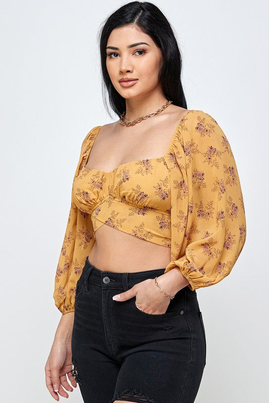 yellow floral crop blouse